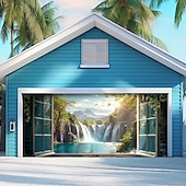baratos Capas para portas de garagem-Floresta cachoeira ao ar livre porta de garagem capa banner lindo grande cenário decoração para porta de garagem ao ar livre decorações de parede para casa evento festa desfile
