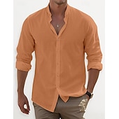 voordelige Klassiek-Voor heren Overhemd Overhemd met bandkraag Zomer overhemd Strand Kleding Overhemd met knopen Effen Casual Dagelijks Zwart Wit Blozend Roze blauw Lange mouw Band Kraag Lente zomer Kleding