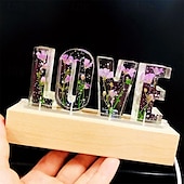 cheap Decorative Lights-Resin Letter Night Lights, Resin Dried Flower Light Birthday Gift, Personalized Flower Lamp, Name Lamp, Gift for Her, Home Decoration