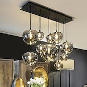 voordelige Eilandlichten-led kroonluchter eilandlicht 1/3/6/8/10/12 hoofden warm licht 25cm nordic restaurant creatieve persoonlijkheid lange lijn gerookte glazen lampen eetkamer woonkamer 110-240v