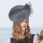 economico Cerchietti-fasce per capelli copricapo cappello con piattino in fibra cappello a cilindro da sposa tea party matrimonio elegante con copricapo in tulle laterale in pizzo copricapo