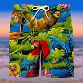 billige Tropiske planter og blomster-Herre Tre Papegøye Blomst / Planter Badeshorts Surfeshorts Shorts Medium Midje Mote Gatemote Designer Avslappet Daglig Ferie Lomme Snorer Elastisk midje Designer Klær