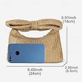 billiga Hand- och toteväskor-Dam Handväska Koppling Armband Sugrör Helgdag Strand Resor Rosett Multi Carry Vävd Svart Kaki Regnbåge