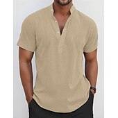 economico Classico-Per uomo Camicia Camicia di lino Camicia Guayabera Camicia popover Camicia Estiva Abbigliamento da spiaggia Semplice Vacanza Casuale Bianco Blu marino Blu Cachi Manica Corta Colletto Estate