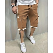 baratos Clássico-Homens Bermuda Cargo Calção Com Cordão Cintura elástica Bolso multi Bloco de cor Vestível Curto Ao ar livre Diário Para Noite Moda Clássico Preto Cáqui