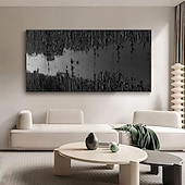 cheap Abstract Paintings-Handmade Oil Painting Canvas Wall Art Decoration Minimalist Black and White Abstract Texture Decorative Painting for Home Decor Rolled Frameless Unstretched Painting