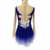 billige Figur skating kjoler-Kjole til kunstløp Dame Jente Skøyteløp Kjoler Blå Fuksia Tommelhull halo-farging Netting Spandex Elastisk Trening Profesjonell Konkurranse Skøyteklær Hold Varm Klassisk Krystall / Rhinstein Langermet