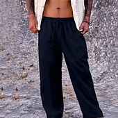 olcso Ünnep-Férfi Vászon nadrág Nadrág Nyári nadrág Strand nadrág Zseb Zsinór Rugalmas derék Sima Mokaszinok Légáteresztő Napi Szabadság Vakáció Hawaii Boho Fekete Fehér