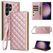 Недорогие Чехлы для Samsung-телефон Кейс для Назначение SSamsung Galaxy S24 S23 S22 S21 S20 Ultra Plus FE S10 S9 Plus S25 Ультра Кошелек для карт с ремешком с ремешком на запястье Откидная подножка Геометрический рисунок