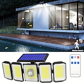baratos Luzes de rua-holofotes solares sensor de movimento externo 300 led 5 cabeças sensor de movimento movido a energia solar com controle remoto do anoitecer ao amanhecer 3 modos de iluminação