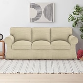 baratos Cobertura de Sofa-Capa de Sofá de 3 Lugares 20% Linho Cor Sólida Acolchoada em Algodão e Linho