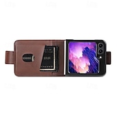 ieftine Carcasă Samsung-telefon Maska Pentru Samsung Galaxy Z Flip 7 Z Flip 6 Z Flip 5 Z Flip 4 Z Flip 3 Coperta Protectie pentru intreg corpul Loc pentru card Anti Șoc Retro PC PU piele