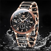 Недорогие Кварцевые часы-Новые часы Olevs Brand Men&#039;s с светящимся хронографом календарем 24 часа многофункциональными кварцевыми часами для бизнеса керамические водонепроницаемые наручные часы
