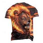 cheap Animal Print T shirts-Men&#039;s Graphic Animal Lion T shirt Short Sleeve T shirt 3D Print Crew Neck Shirt Retro Vintage Casual Street Style Sports Outdoor Holiday Going out Orange Spring &amp; Summer Clothing Apparel S M L XL 2XL