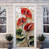billige Dørdeksler-3d blomster dørdeksler veggmaleri dekor dør billedvev dør gardin dekorasjon bakgrunn dør banner avtakbar for inngangsdør innendørs utendørs hjemme rom dekorasjon gårdshus dekor forsyninger