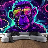 cheap Blacklight Tapestries-Blacklight Tapestry UV Reactive Glow in the Dark Glow Party Neon Chimpanzees Psychedelic Trippy Misty Hanging Tapestry Wall Art Mural for Living