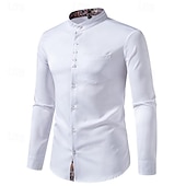 economico camicia da uomo con bottoni-Per uomo Camicia Camicia con colletto cinese Camicia con colletto alla coreana Camicia Estiva Camicia casual Camicia da Spiaggia Nero Bianco Vino Manica Lunga Paisley Blocco di colori Colletto alla