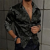 abordables Camisa de Satén para Hombre-Hombre Camisa de raso Camisa para Vestido Abotonar la camisa Cachemir Vacaciones Diario Negro Amarillo Rojo Azul Piscina Manga Larga Cuello Vuelto Otoño Primavera verano Ropa Abotonar
