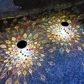 olcso Tájvilágítás-1 db üveg napelemes kültéri asztali lámpa, színes mozaik üveglámpa, kültéri vízálló kültéri napelemes lámpa kertbe, teraszra, ösvényre, erkélyre