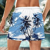 お買い得  熱帯植物と花-男性用 ココナッツの木 フラワー スイムトランク スイムショーツ ボードショーツ ミディアムウエスト ハワイアン カジュアル 祝日 ビーチ ドローストリング メッシュ裏地付き 弾性ウエスト デザイナー 衣類