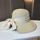 levne Party klobouky-Klobouky Doplňky do vlasů akryl / bavlna Sláma Kbelík Slamák Sluneční klobouk Ležérní Dovolená Elegantní retro S Stuhy Čistá Barva Přílba Pokrývky Hlavy