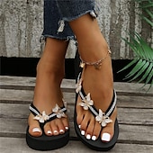 voordelige Vakantiesandalen-Dames slippers met strass-vlindersleehak – glamoureuze strandsandalen voor zomervakanties, poolparty&#039;s en casual resortkleding