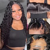 economico Parrucche lace front capelli veri-Parrucca frontale in pizzo ishow per capelli ricci con onde, parrucche per capelli umani anteriori in pizzo trasparente 6x4 per donne - 10-28 pollici con cappuccio per parrucca incluso