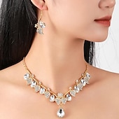 cheap Accessories For Women-Elegant Women&#039;s Blue Crystal Drop Necklace and Earring Set - Rhinestone-Embellished Floral Design, Perfect for Weddings, Formal Events, and Special Occasions