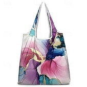 cheap Handbag &amp; Totes-Women&#039;s Large Abstract Floral Print Tote Bag – Reusable Foldable Shopping Bag with Artistic Design for Everyday Use
