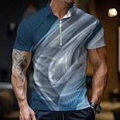 billige Geometrisk polo for menn-Herre Geometrisk Poloskjorter med glidelås Golf skjorte Kortermet Poloskjorter Skjorter med krage Business Casual Ferieklær Formell klær Festivalklær 3D-utskrift Kvart zip-polo Sommer Vår Blå Lilla