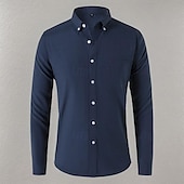 preiswerte Button-Down-Hemden für Herren-Herren Hemd Sommerhemd Knopfhemd Lässiges Hemd Schwarz Weiß Marineblau Blau Grau Langarm Glatt Umlegekragen Festtage Urlaub Button-Down Bekleidung Modisch Brautkleider schlicht Komfortabel