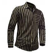 economico camicia da uomo con bottoni-Per uomo Camicia Camicia Estiva Camicia casual Camicia da Spiaggia Camicia con Bottoni Camicie a righe Kaki Verde militare Caffè Manica Lunga A righe Bavero Vacanza Camicia hawaiana Tasca