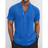economico Classico-Per uomo Camicia Camicia di lino Camicia Guayabera Camicia popover Camicia Estiva Abbigliamento da spiaggia Semplice Vacanza Casuale Bianco Blu marino Blu Cachi Manica Corta Colletto Estate