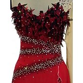 baratos Vestidos de Patinação Artística-Vestidos para Patinação Artística Para Meninas Patinação no Gelo Saias Com Transparência Elastano Renda Roupa para Patinação Cristal / Strass Patinação Artística