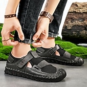 abordables Sandalias casuales-Zapatos casuales con velcro de malla verde oliva para hombre, ligeros y deportivos, adecuados para senderismo, caminatas y aventuras al aire libre.