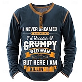 tanie Śmieszne słowa-Męskie Graficzny Litera Koszula Henley Długi rękaw Druk 3D Moda Codzienny Codzienny Święto Wyjściowe Wiosna i jesień Czarny Brązowy Zieleń wojskowa Ciemnoniebieski Henley Koszulka Henley