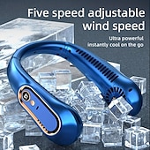 olcso Ventilátorok-Digitális Kijelzőjű Nyak Ventilátor – Hordozható 5-sebességű USB Újratölthető Légkondicionáló Kültéri Használatra