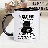 economico Tazze e tazzine-Tazza da caffè in ceramica da 1 pezzo da 11 once con design di gatto nero per uso domestico e in ufficio: regalo perfetto per gli amanti del caffè