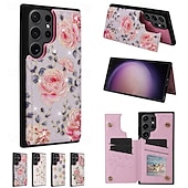 economico Cover Samsung-telefono Custodia Per Samsung Galaxy S24 S23 S22 S21 Ultra Plus S21 FE S25 Ultra Per retro Supporto a molla Slot per schede Resistente agli urti Fiore Floreale TPU PC