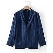 cheap Men&#039;s Classic Blazers-100% Linen Men&#039;s Linen Blazer Blazer Business Formal Evening Wedding Party Fashion Casual Spring &amp;  Fall Stripes Pocket Casual / Daily Single Breasted Blazer White Navy Blue Coffee