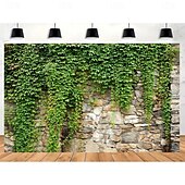 cheap Outdoor Flags &amp; Banners-1pc Spring Garden Leaves Falling Horticultural Plants Grunge Stone Wall Green Banner Leaves And Branches Covering Vintage Architecture Photo Background