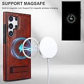 Недорогие Чехлы для Samsung-телефон Кейс для Назначение SSamsung Galaxy S24 S23 S22 Плюс Ультра S25 Ультра С Магсейф Магнитный Поддержка беспроводной зарядки Откидная подножка Ретро ТПУ Кожа PU