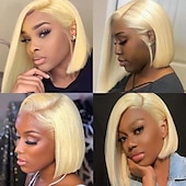 levne Paruky z přírodních vlasů se síťkou ofina-613 blond rovná paruka 13x4 průhledná krajka přední krátké paruky bob lidské vlasy nosit krajkové přední paruky