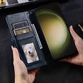 Недорогие Чехлы для Samsung-телефон Кейс для Назначение SSamsung Galaxy S24 S23 S22 S21 S20 Ultra Plus FE A54 A34 A14 S25 Ультра Кошелек для карт с ремешком на запястье Откидная подножка Разъем для карты Ретро ТПУ Кожа PU