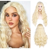 abordables Perruques de carnaval-auburn blonde violet vert bleu perruque longues perruques ondulées pour les femmes partie centrale cosplay perruque longue perruques synthétiques bouclées perruques violettes pour les femmes