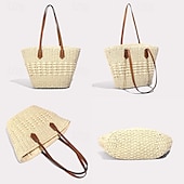 economico Borsette e borse tote-Per donna Sacca Borsa da mare Borsa di paglia Paglia Esterno Per eventi Spiaggia Cerniera Massima capacità Tinta unica bianco Kaki