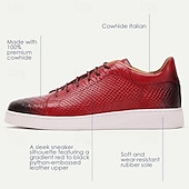 cheap Premium Leather Sneakers-Men&#039;s Dress Sneakers Leather Italian Full-Grain Cowhide Slip Resistant Lace-up Black Red