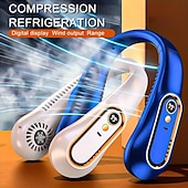 olcso Ventilátorok-Digitális Kijelzőjű Nyak Ventilátor – Hordozható 5-sebességű USB Újratölthető Légkondicionáló Kültéri Használatra
