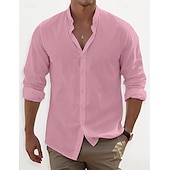 voordelige Klassiek-Voor heren Overhemd Overhemd met bandkraag Zomer overhemd Strand Kleding Overhemd met knopen Effen Casual Dagelijks Zwart Wit Blozend Roze blauw Lange mouw Band Kraag Lente zomer Kleding