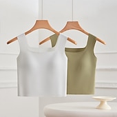economico Serbatoio Semplice-Canottiera Donna Top Senza Maniche Basic Regular Collo Quadrato Nera Bianca Blu Verde Beige Estate